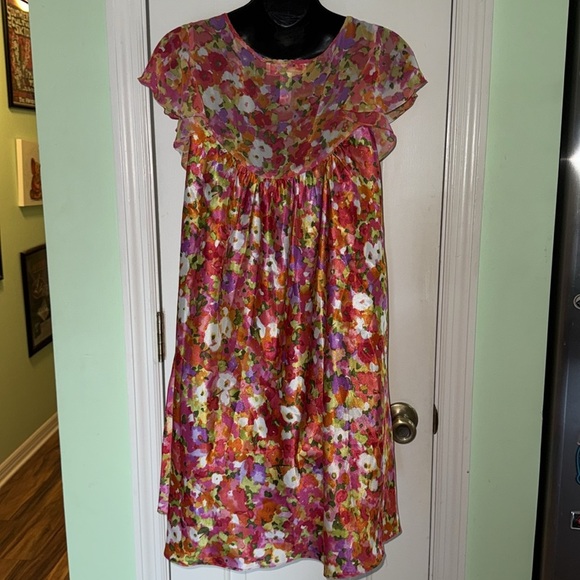 Oscar De La Renta Pink Label Pink Floral Flutter Sleeve Nightgown Size Large - Picture 6 of 8